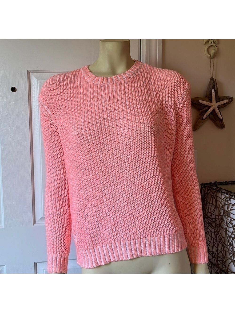 𝅺gaastra Cotton Knit Peachy/Pink White Crew Neck Sweater Size S